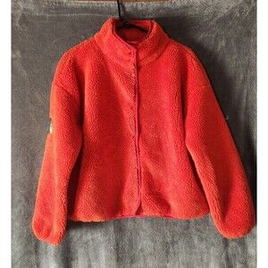 Disney Park Jacket Womens M Orange Heavyweight Fleece Button Pockets Coat